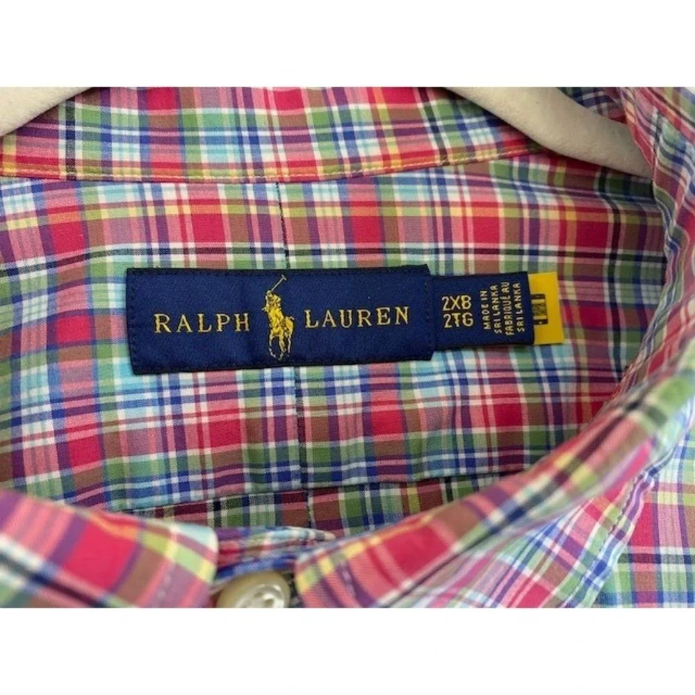 Ralph Lauren Mens 2XB Plaid Button Poplin Cotton Shirt‎ Multi Logo